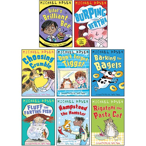 Michael Rosen 8 Books Collection Set paperback front cover featuring Burping Bertha, Fluff the Farting Fish, and more, ages 3-7