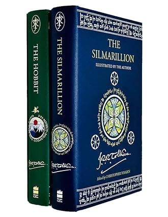 Front cover of Middle-earth 2 Books Collection Set featuring The Silmarillion and The Hobbit by J.R.R. Tolkien, hardcover edition