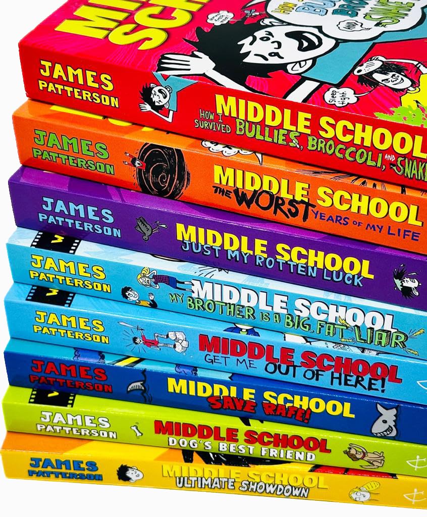 Close-up of The Worst Years of My Life and Get Me Out of Here paperback covers from the Middle School set