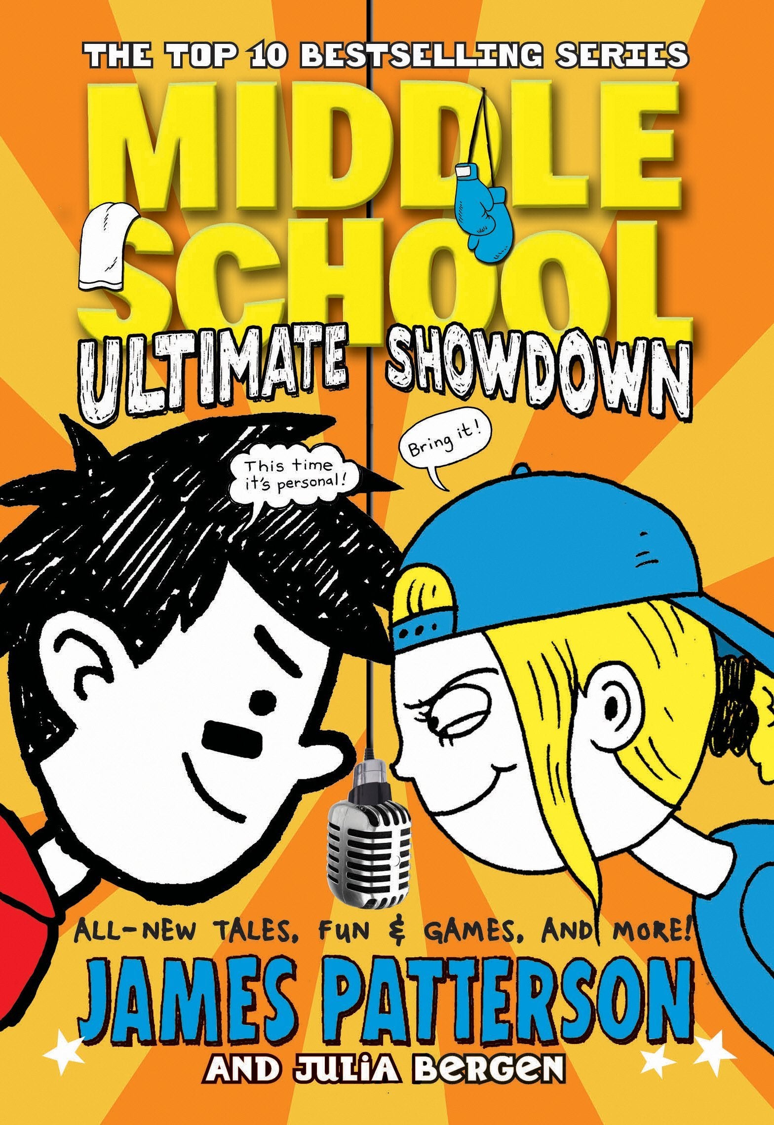 Close-up of Middle School paperback covers highlighting Ultimate Showdown and How I Survived Bullies Broccoli and Snake Hill