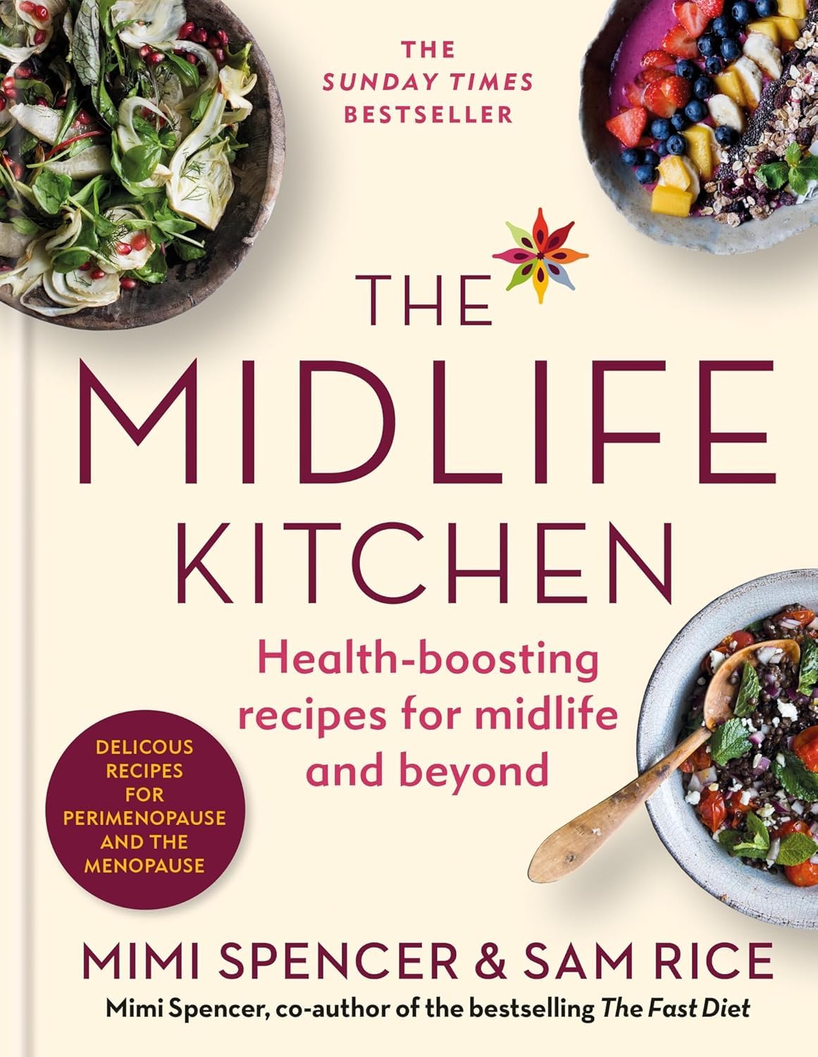 The Midlife Kitchen by Mimi Spencer and Sam Rice paperback cookbook cover, part of the midlife health and menopause diet book set