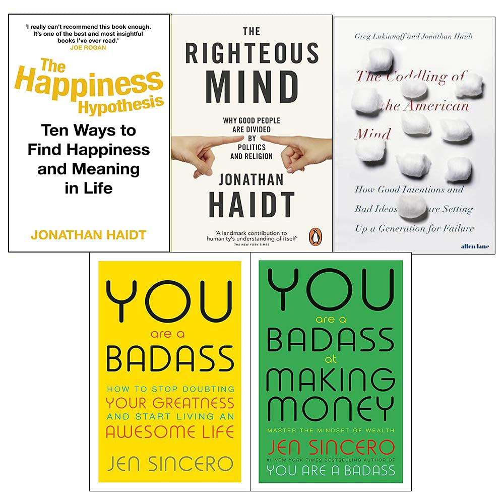Mind and Money Classics 5 Books Collection Set paperback front cover, featuring works by Jonathan Haidt and Jen Sincero