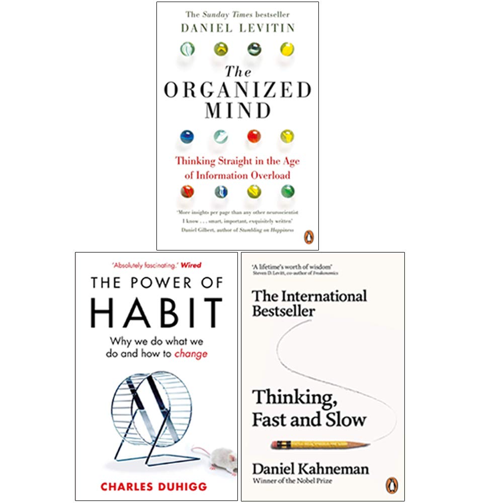 Mind Habits 3 Books Collection Set paperback front cover featuring The Organized Mind, The Power of Habit, and Thinking Fast and Slow