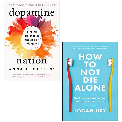 Mind Love 2 book paperback set front covers - Dopamine Nation by Anna Lembke and How to Not Die Alone by Logan Ury