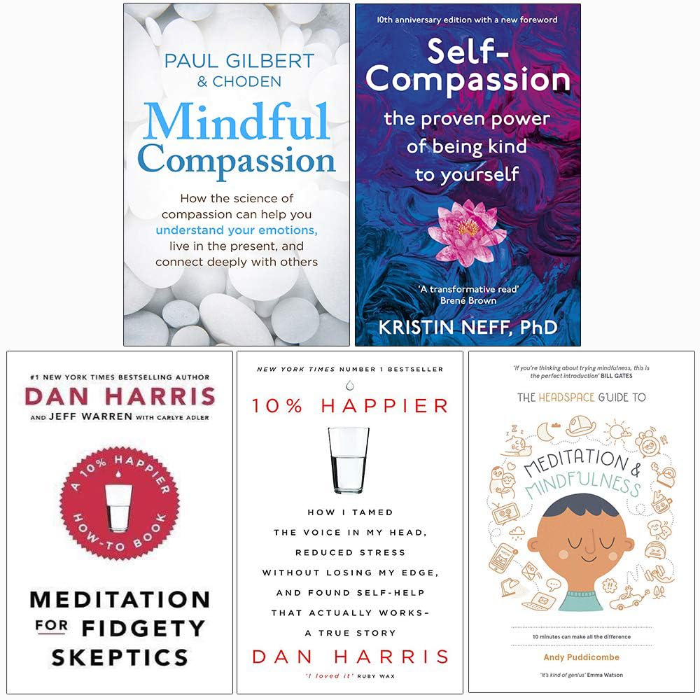Mindful Collection 5 book paperback set front covers - Gilbert, Neff, Harris, Warren, Puddicombe