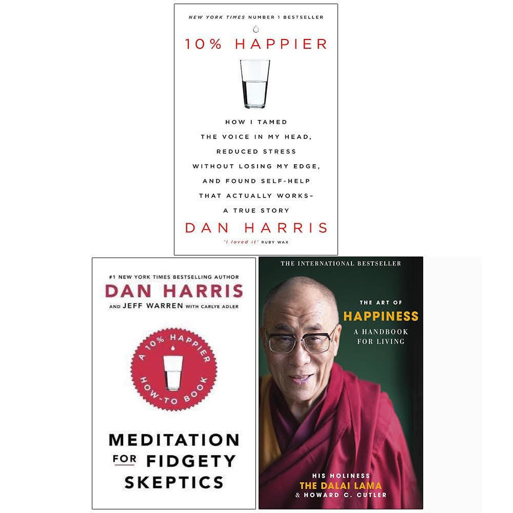 All three paperback books fanned out showing spines and covers of the mindfulness and happiness collection set
