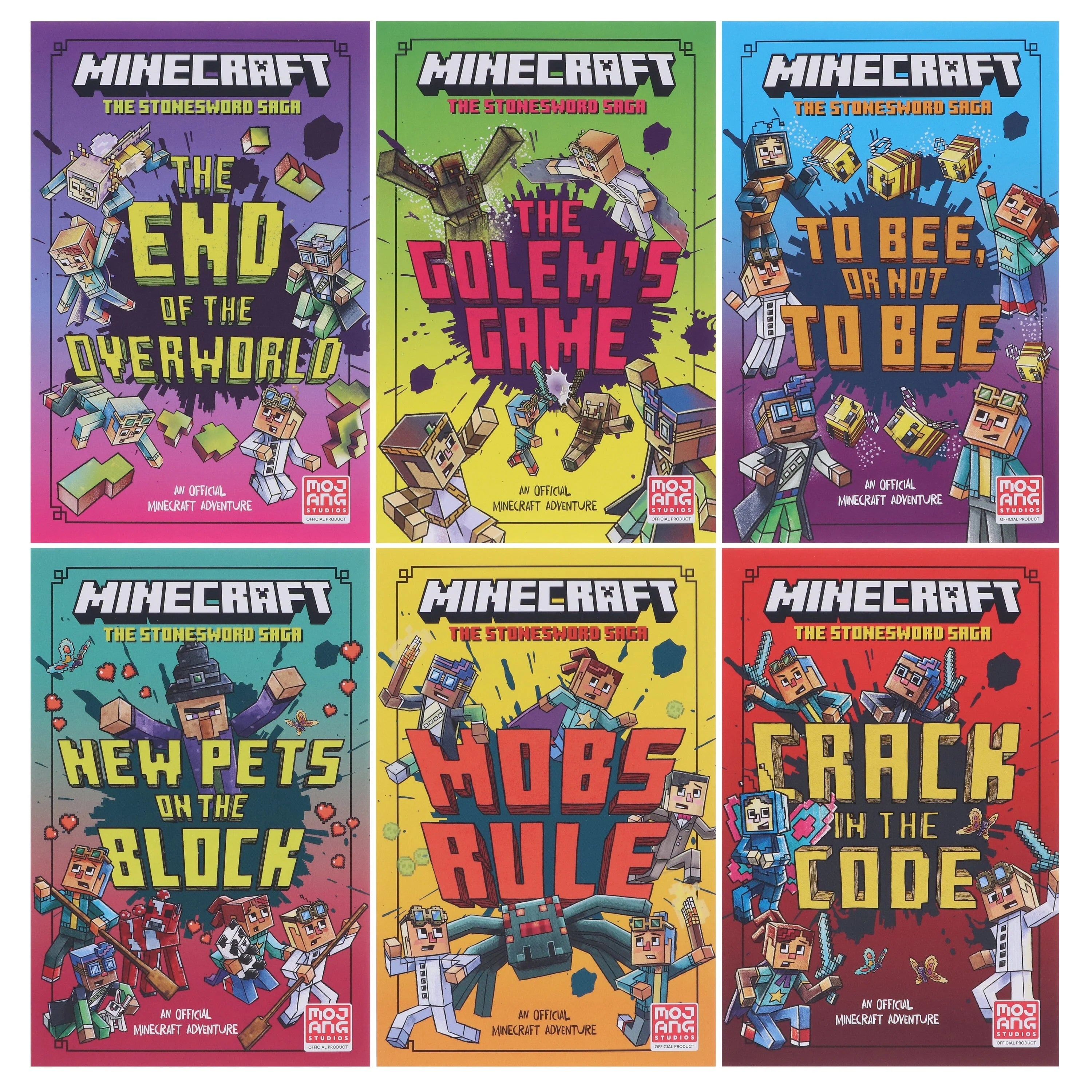 Close-up of the Minecraft Stonesword Saga box set slipcase cover art, ISBN 9780008659615