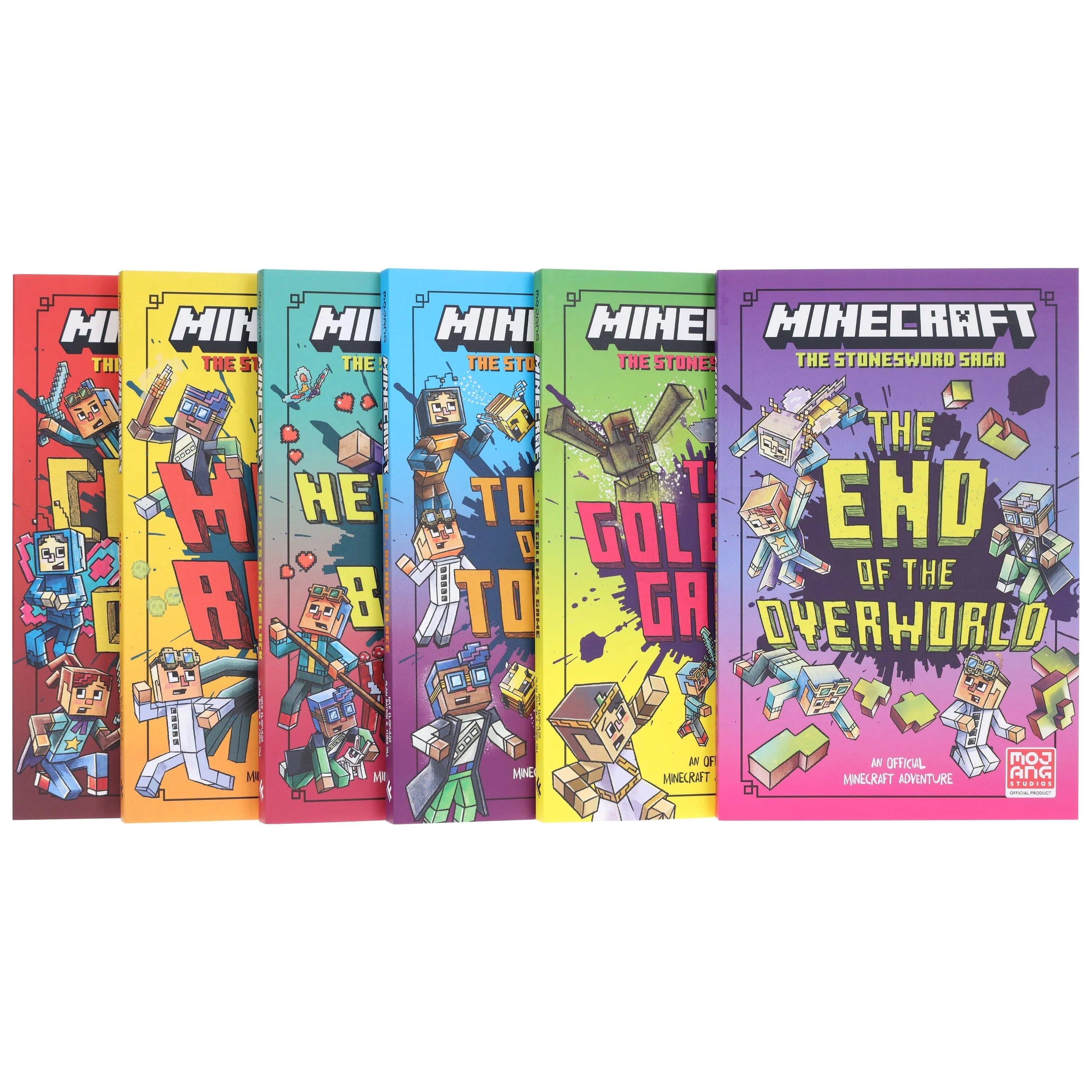 Back cover of the Minecraft Stonesword Saga paperback box set with series description and age range