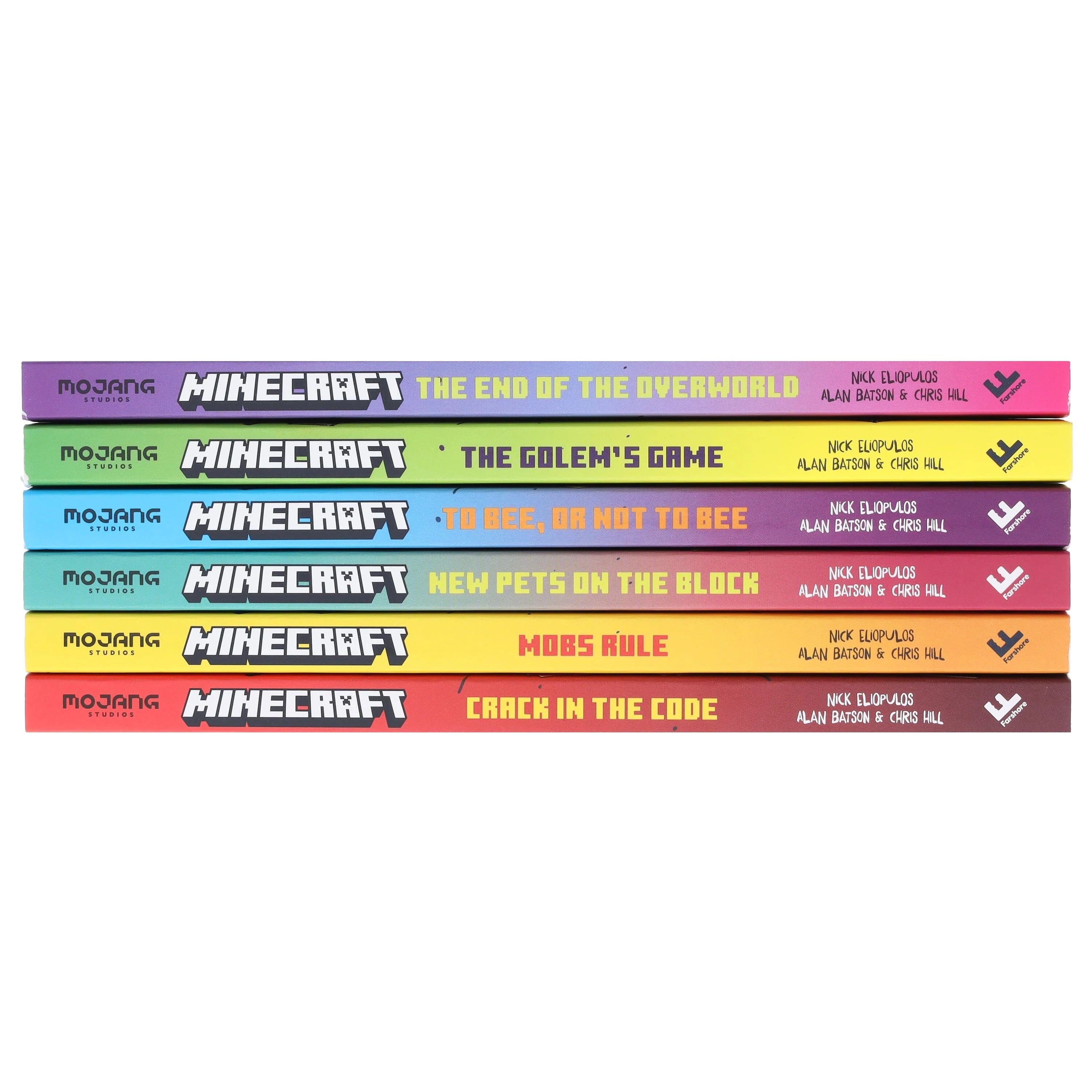 All six Minecraft Stonesword Saga paperback books fanned out showing individual cover art