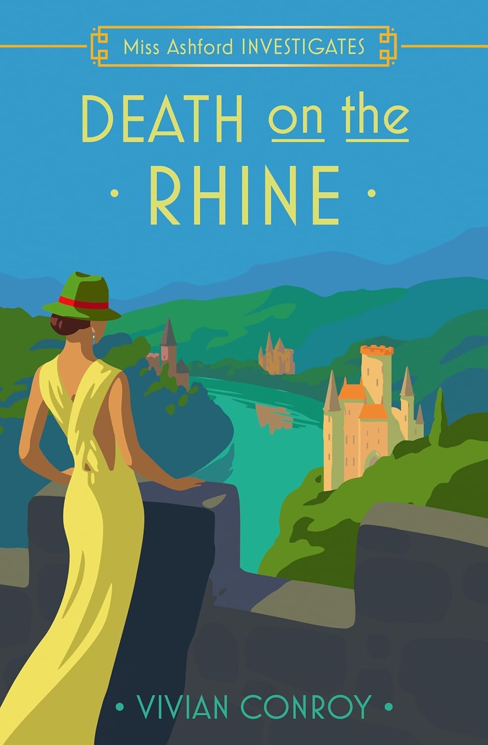 Close-up of the paperback spine and cover artwork for the Miss Ashford Investigates cozy mystery series