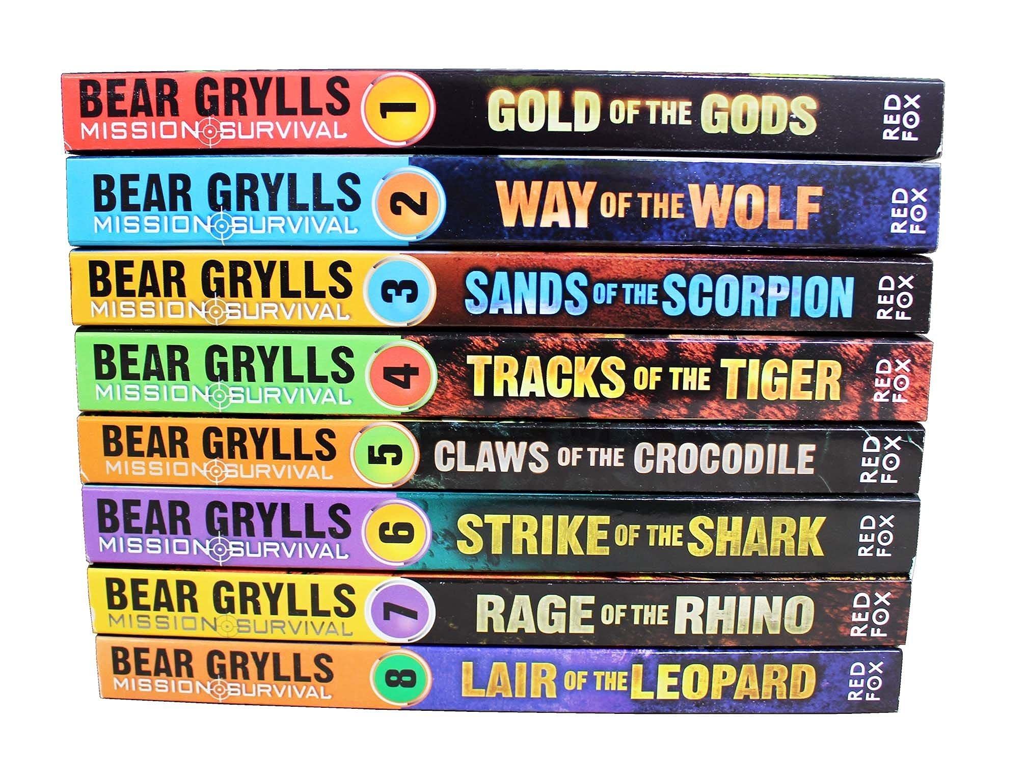 Back cover and spine detail of the Mission Survival 8-book collection by Bear Grylls