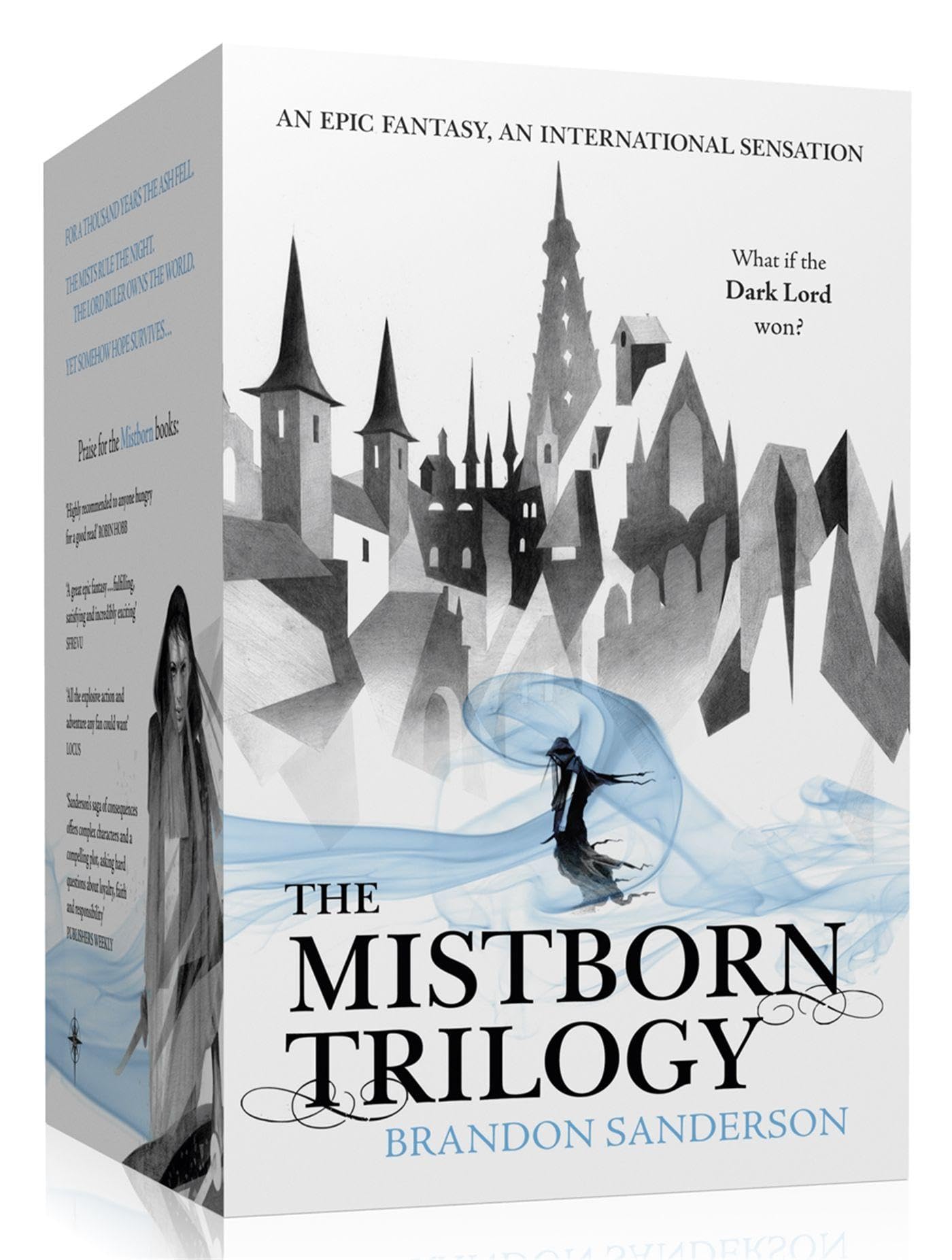 Mistborn Trilogy paperback box set by Brandon Sanderson featuring The Final Empire, The Well of Ascension, and The Hero of Ages