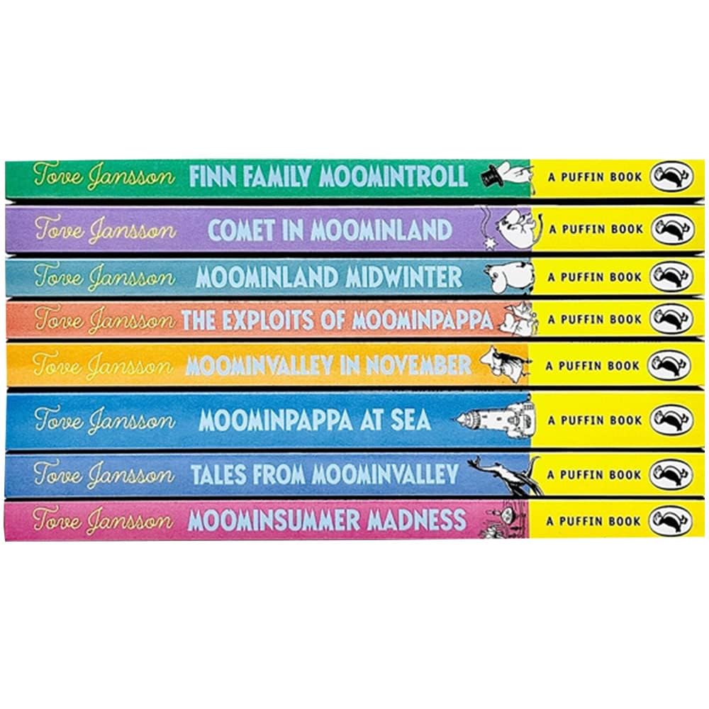 Back cover of the Moomin Collection 8 Books Set showing series description