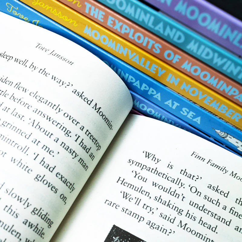 Moomin Collection 8 Books Set displayed together for ages 7-9 paperback edition