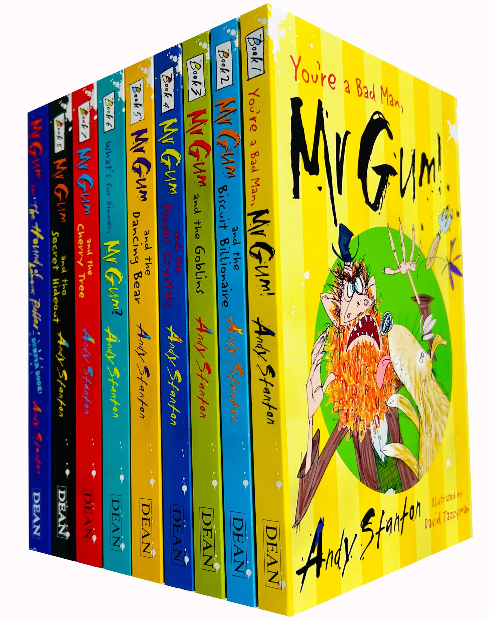 Close-up of Mr Gum Series paperback box set cover artwork by Andy Stanton and David Tazzyman