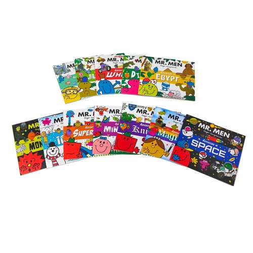 Inside page spread from a Mr. Men Adventures paperback showing large text and illustration