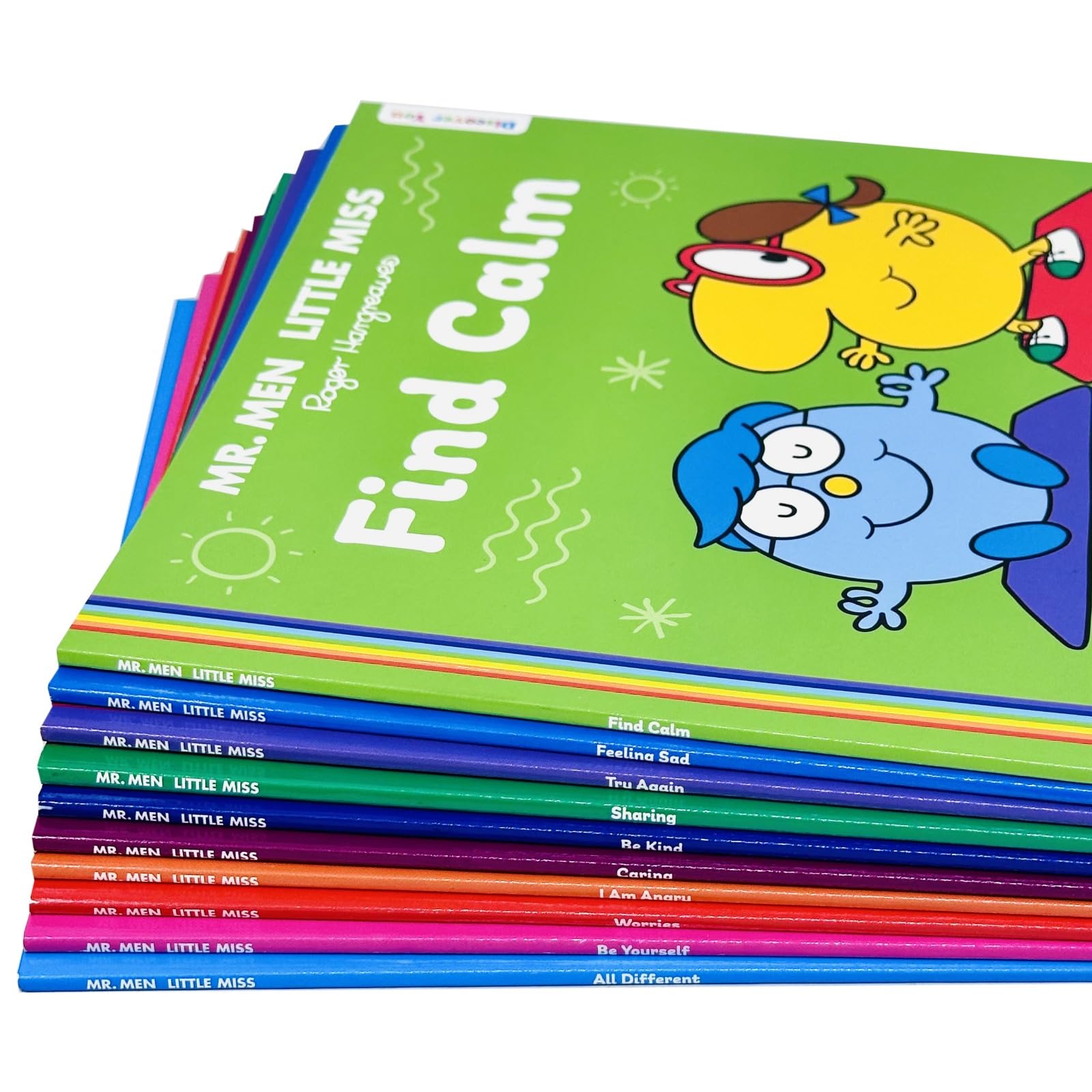 Back cover of the Mr Men and Little Miss Discover You paperback collection set, showing series description and age range