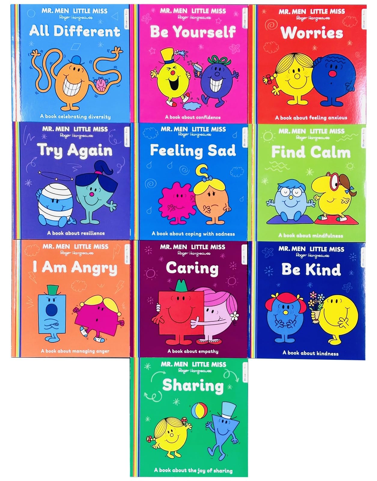 Inside page spread from a Mr Men and Little Miss Discover You paperback book, showing character illustrations and simple text for early readers