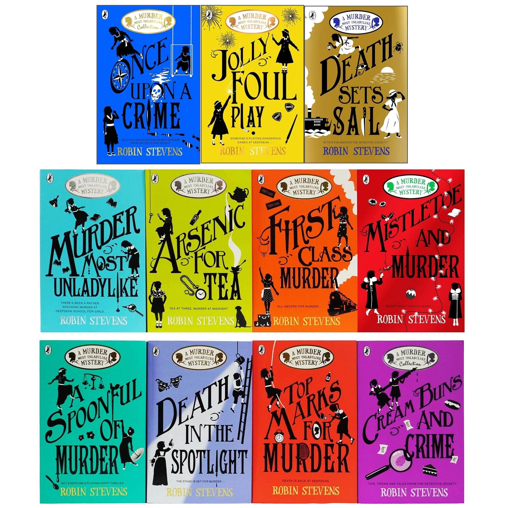 Murder Most Unladylike 11 book paperback collection set by Robin Stevens front cover artwork, ages 9-12 mystery series