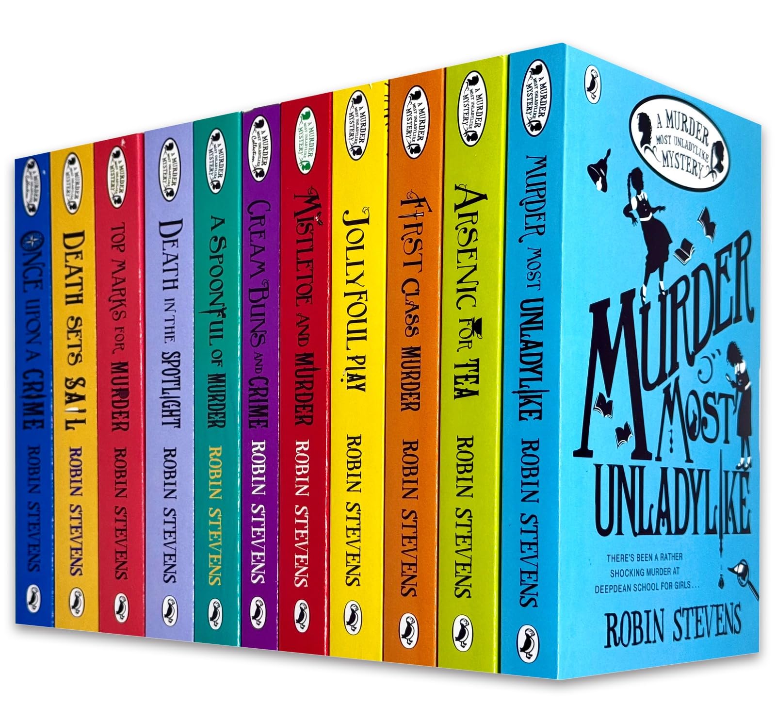 front cover of the full eleven-book Murder Most Unladylike paperback collection by Robin Stevens