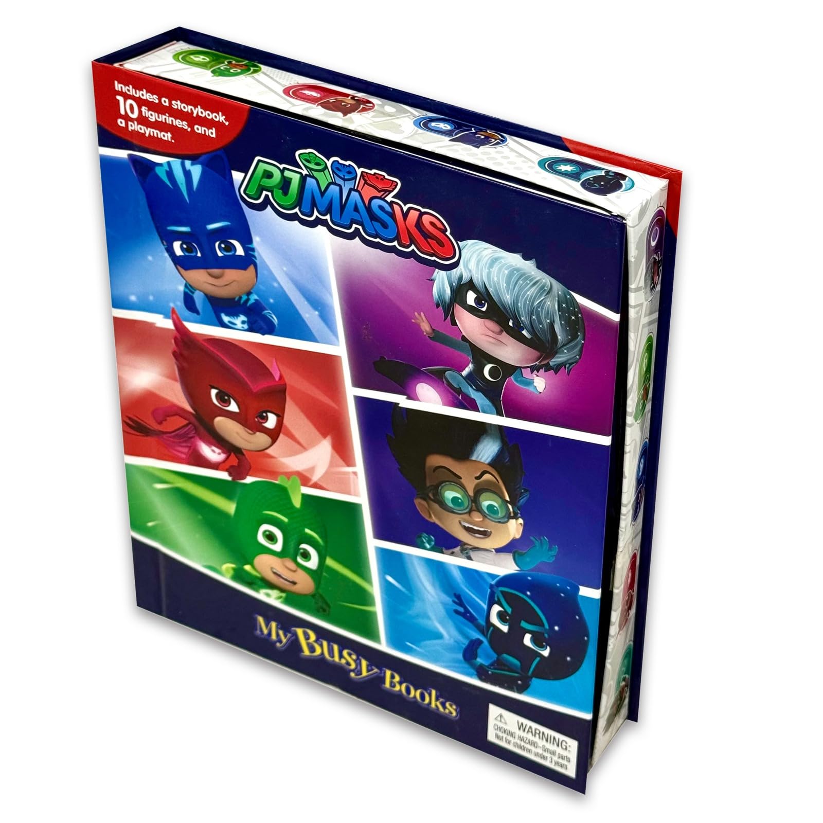 PJ Masks My Busy Books playmat unfolded showing illustrated nighttime scene for story play