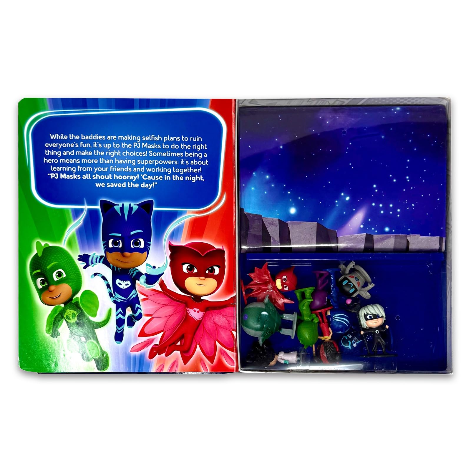 10 PJ Masks plastic figures included with My Busy Books set, featuring Catboy, Gekko, Owlette, and Luna
