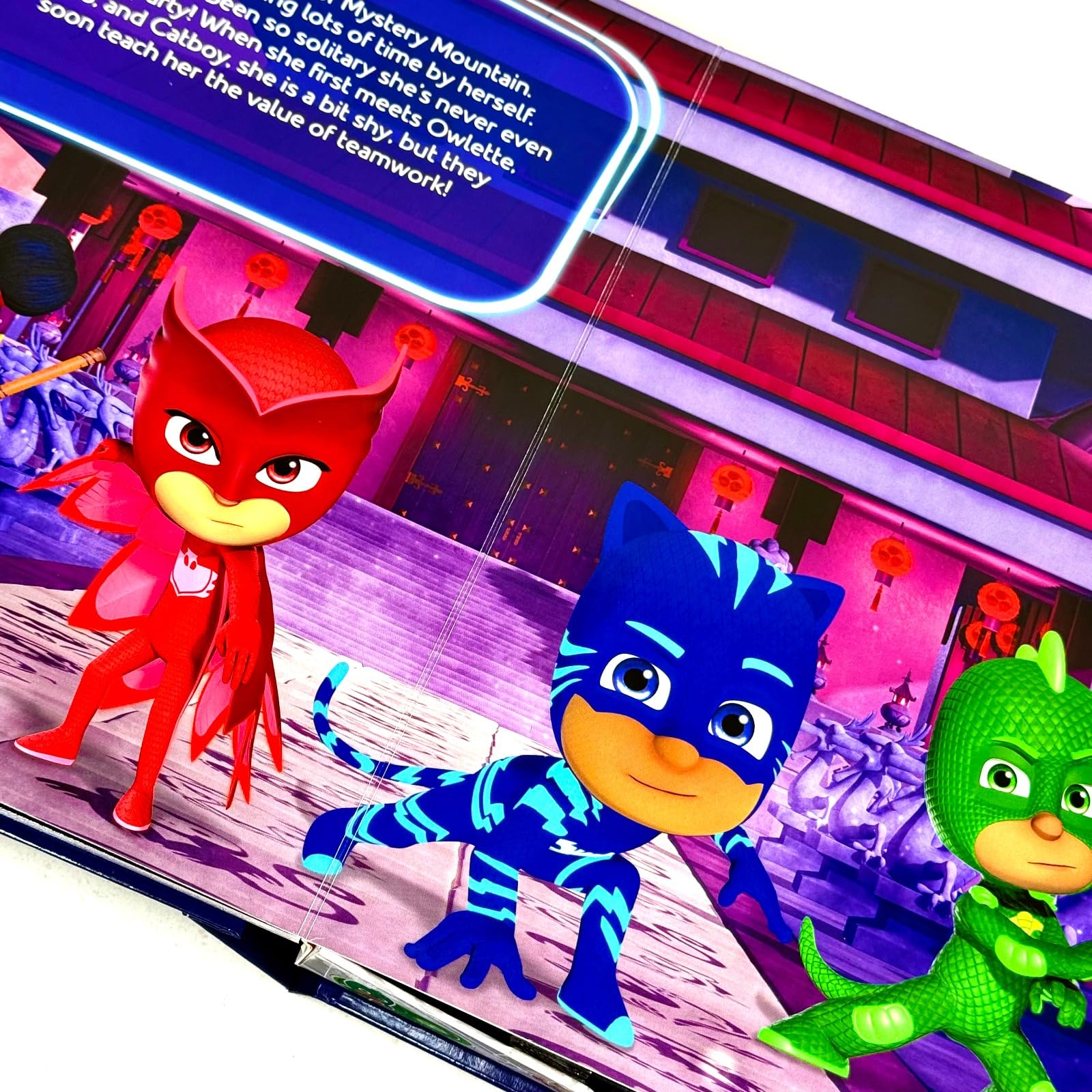 Back cover of My Busy Books PJ Masks board book with product details and age recommendation