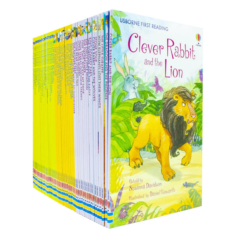 Usborne My First Reading Library 50 Books Collection Set, paperback, ages 4-7 — close-up of several paperback covers from the Very First Reading titles