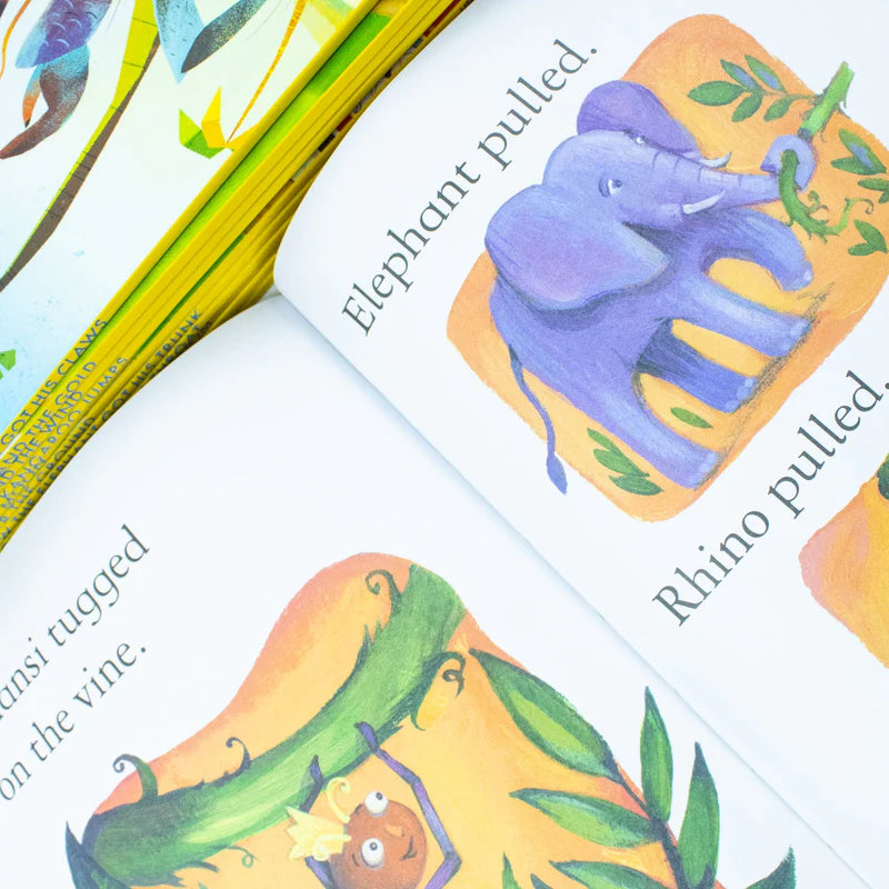Usborne My First Reading Library 50 Books Collection Set, paperback, ages 4-7 — open book page spread showing simple text and colorful illustrations