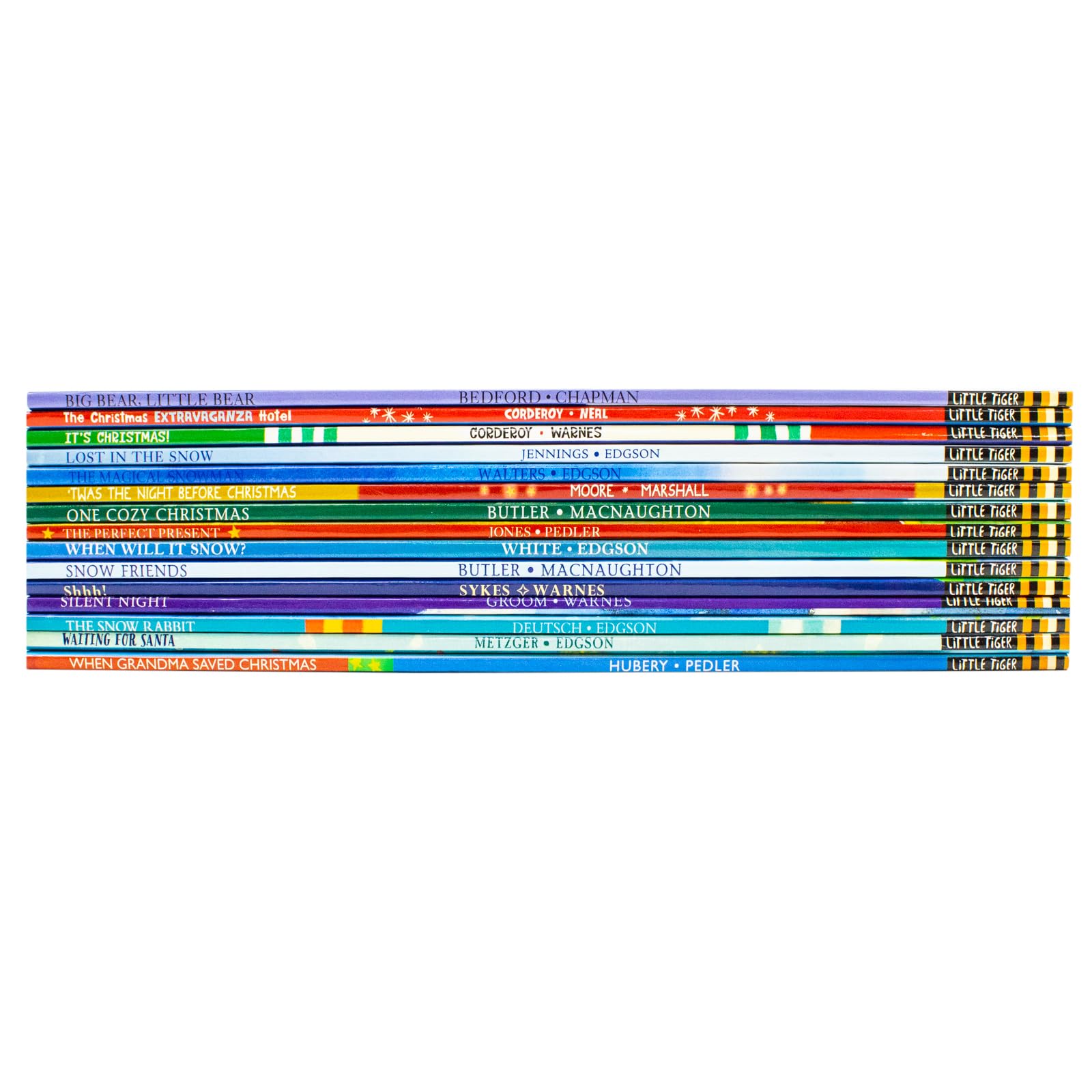 stack of paperback books from the My Holiday Box 15 book winter story collection