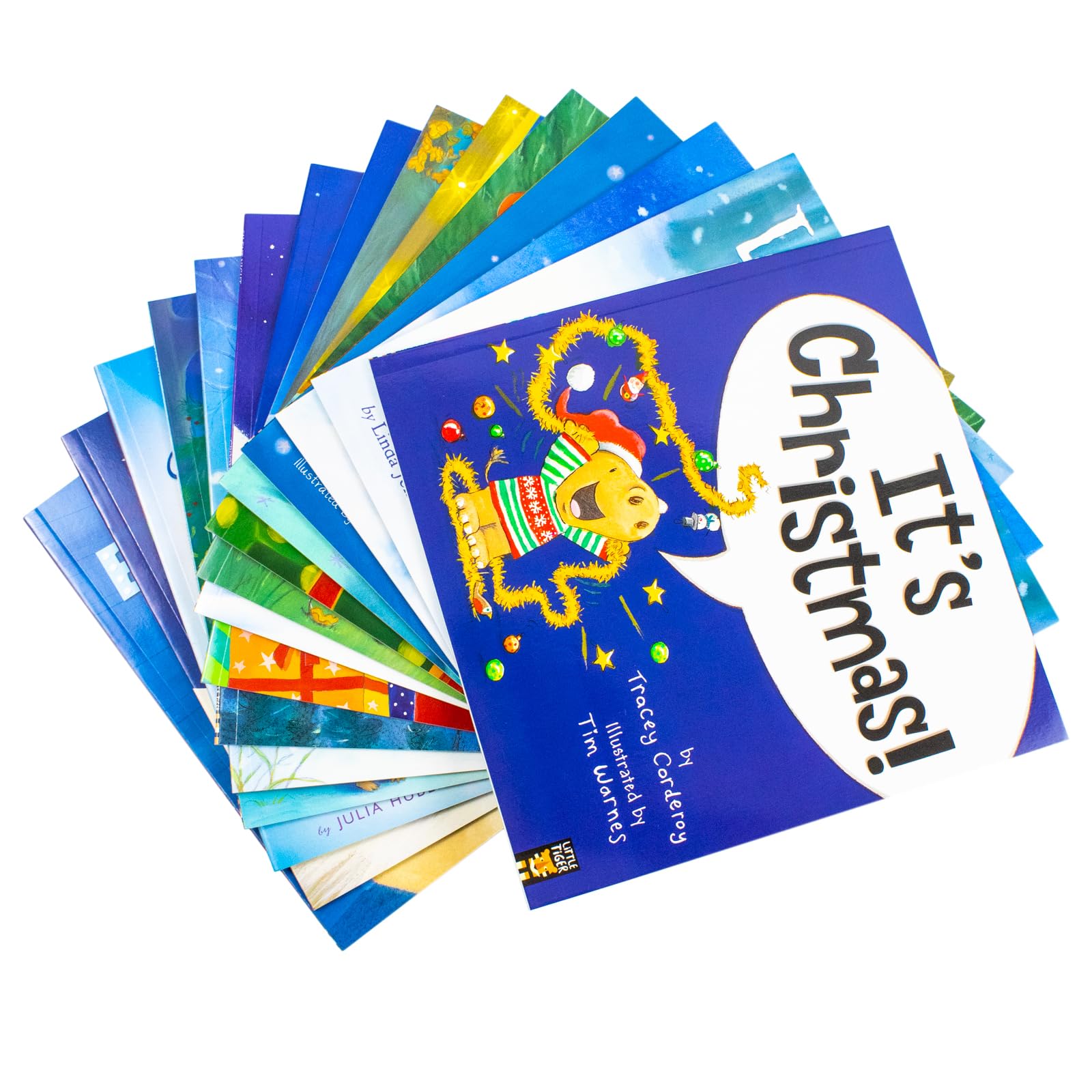 side view of the My Holiday Box set showing the spines of all fifteen paperback books