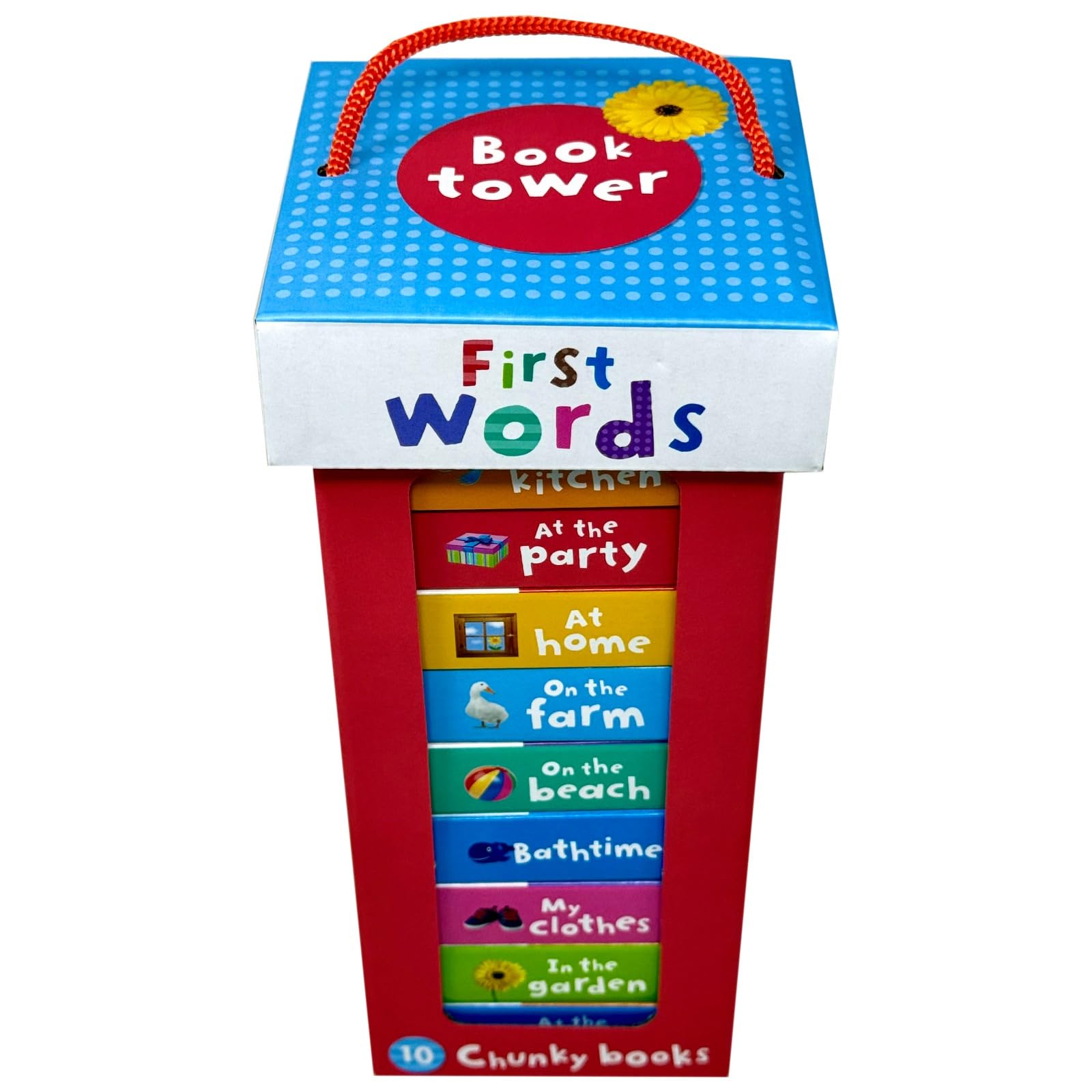 My Little First Words Library carry-along case open showing all ten mini board books