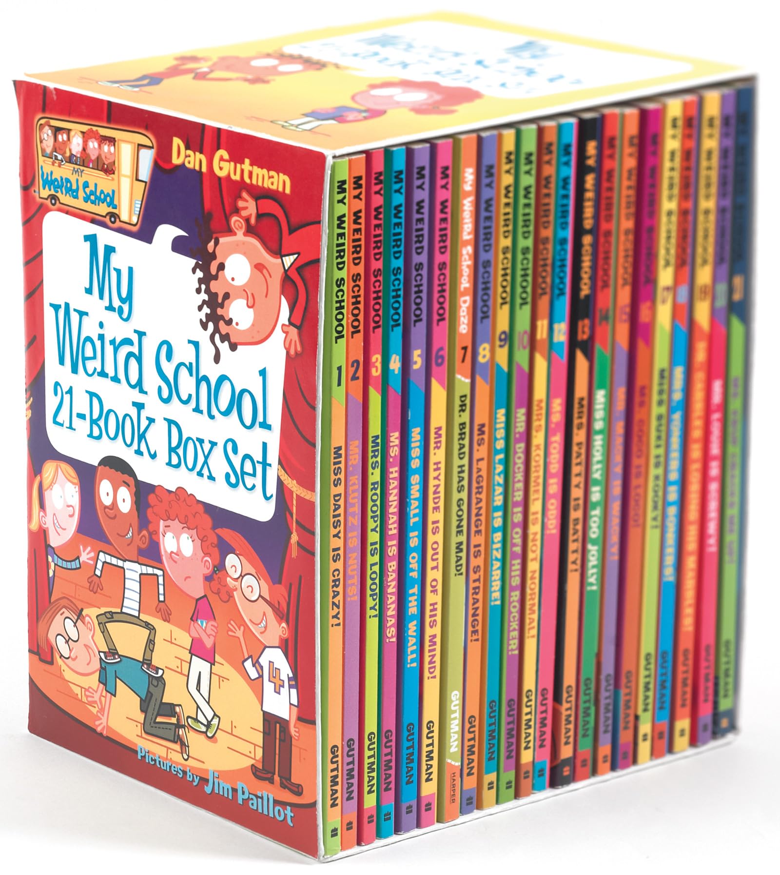 My Weird School 21-Book Collection Set by Dan Gutman - front cover of the paperback box set showing Ella Mentry School characters