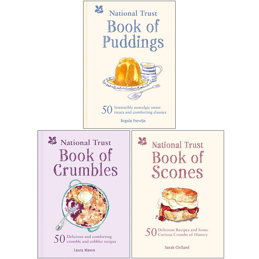 National Trust Book of Puddings, Crumbles & Scones 3-book hardcover collection set front covers