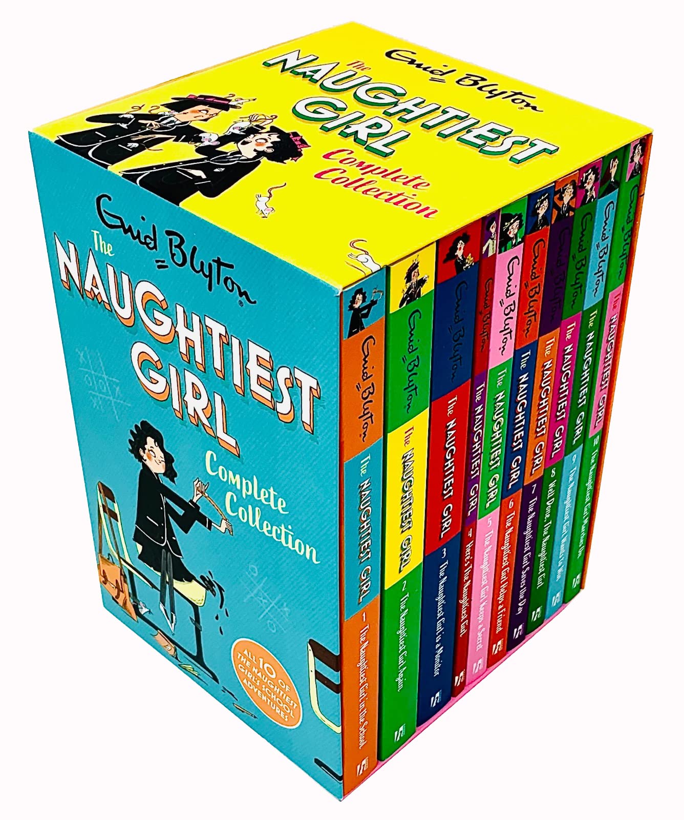 The Naughtiest Girl paperback box set fanned out showing all 10 book covers
