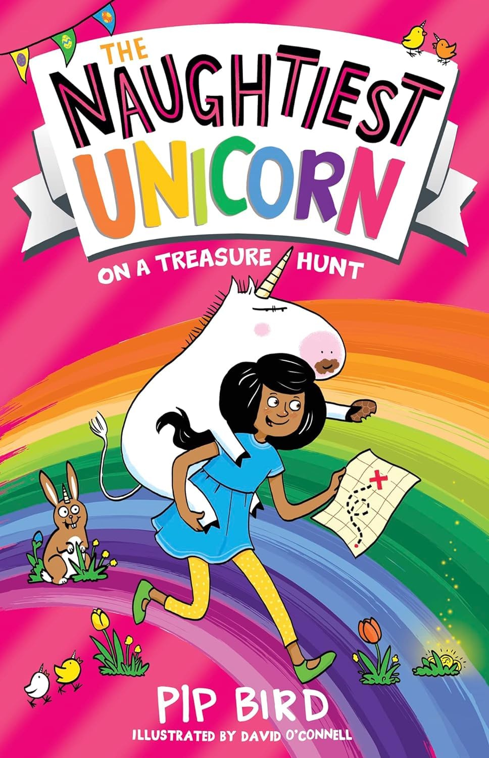 Stack of Naughtiest Unicorn paperback chapter books showing spines and page thickness