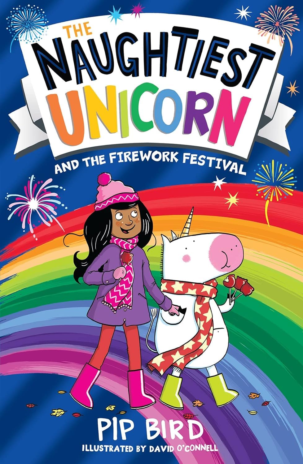 Inside page spread from a Naughtiest Unicorn paperback book showing chapter-book text and illustration