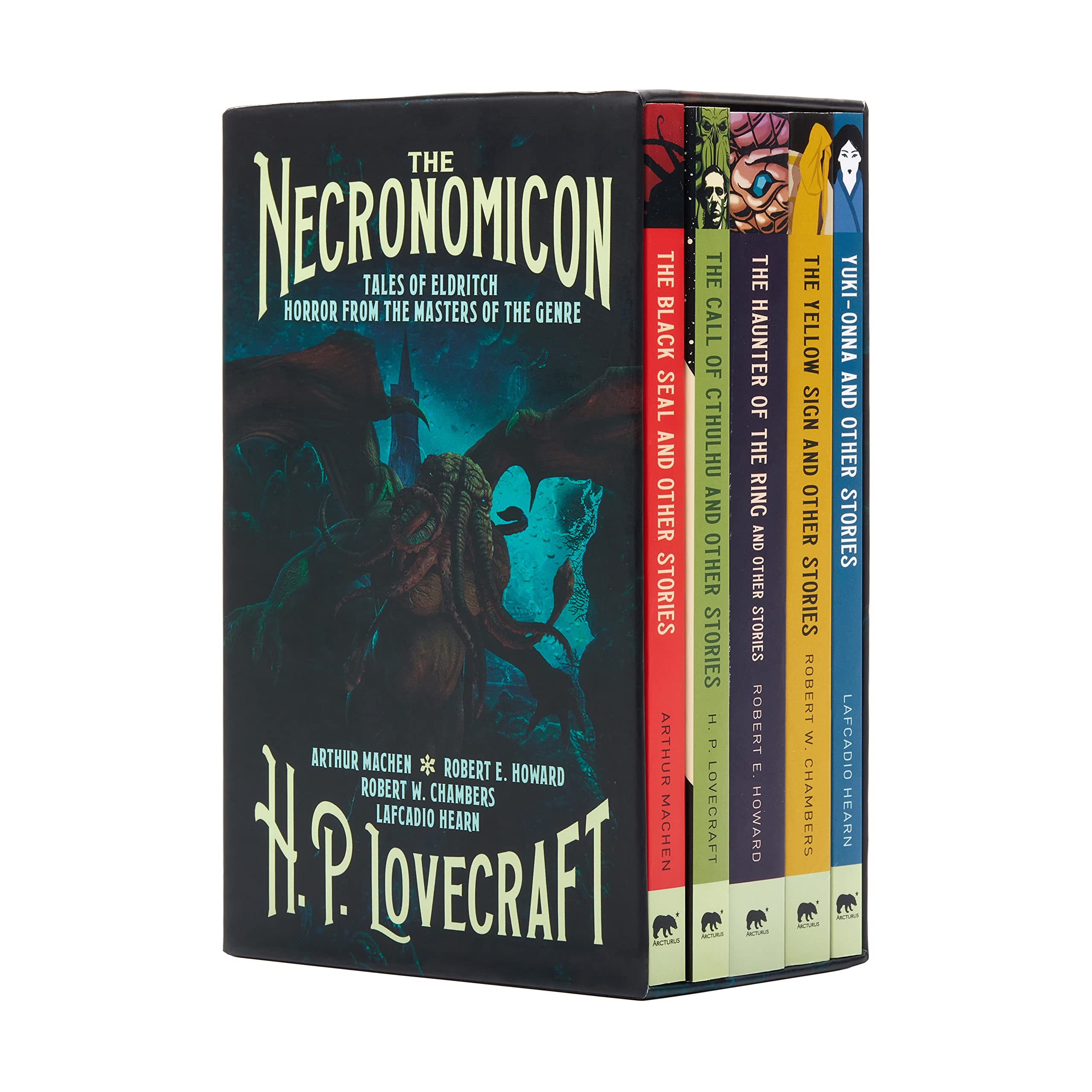 The Necronomicon 5-book paperback box set cover art featuring Tales of Eldritch Horror from the Masters of the Genre