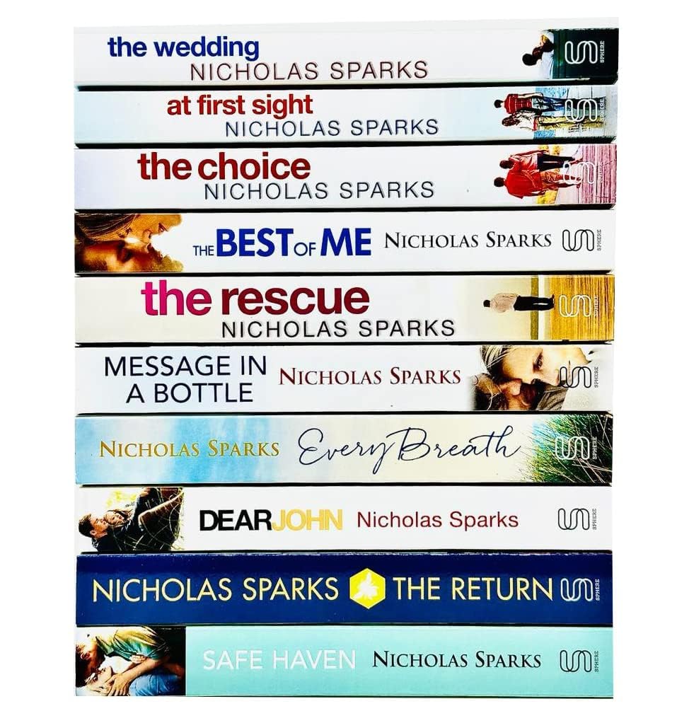 Nicholas Sparks 10 book paperback collection full set fanned out showing all ten novel covers