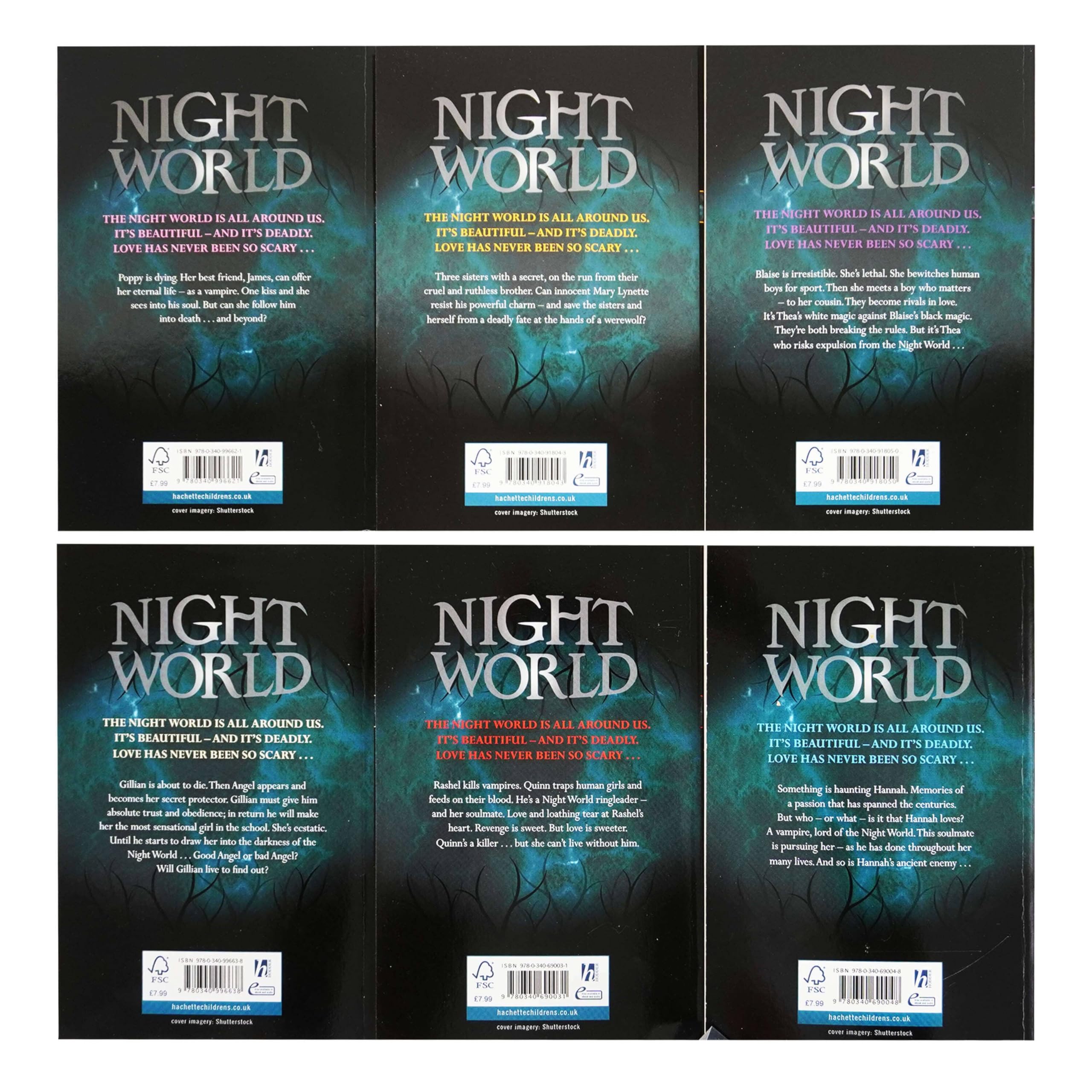 The Night World Series paperback set - all six book spines including Secret Vampire and Soulmate