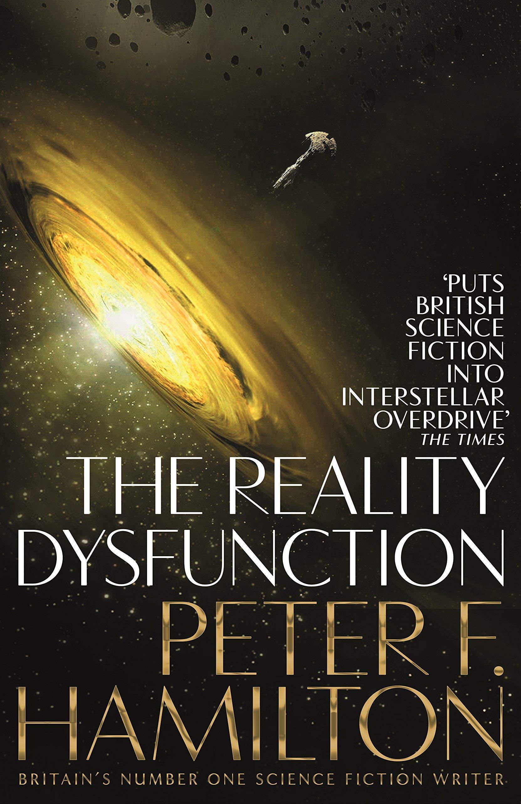 Night's Dawn Trilogy by Peter F. Hamilton, three paperback books stacked, highlighting the sci-fi cover designs and titles.