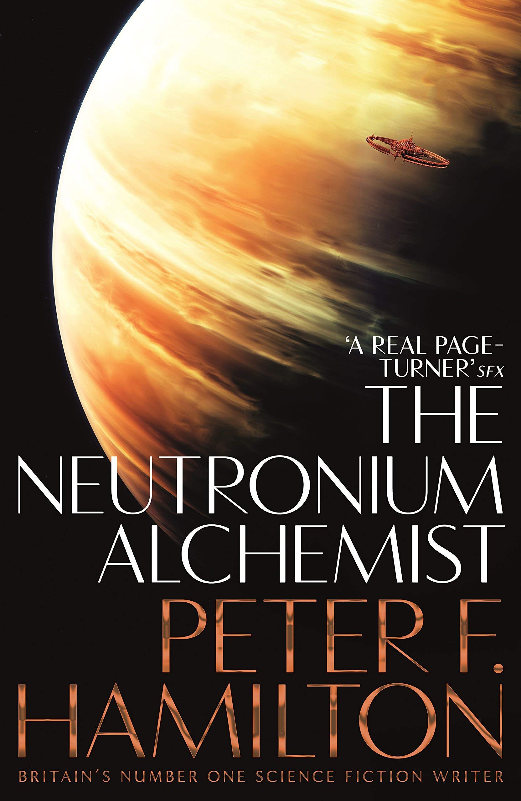 Front covers of the Night's Dawn Trilogy fiction paperback books by Peter F. Hamilton, showing vibrant space opera artwork.