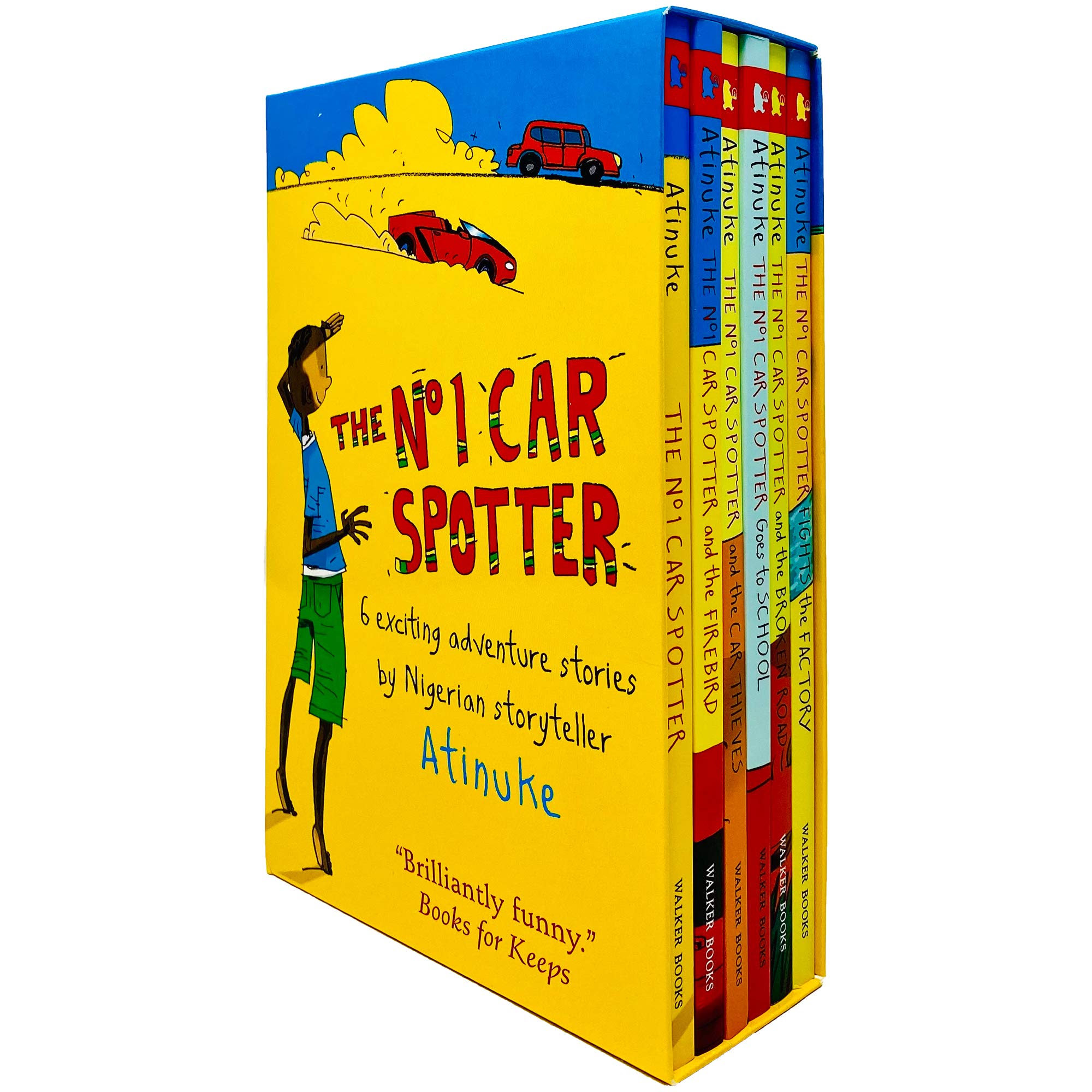 The No. 1 Car Spotter 6 Books Collection Box Set by Atinuke, paperback, back cover with series description and age range Ages 7-9