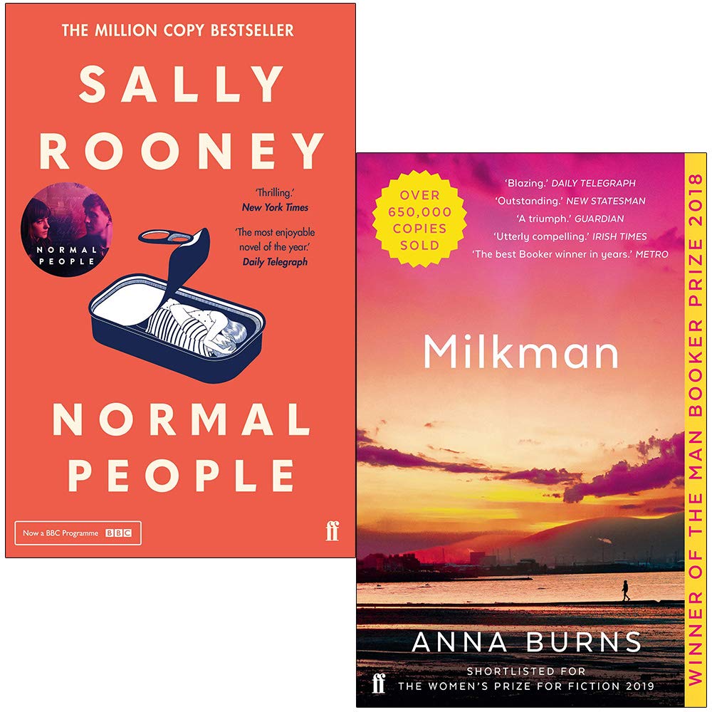 Front covers of Normal People by Sally Rooney and Milkman by Anna Burns paperback 2-book collection set