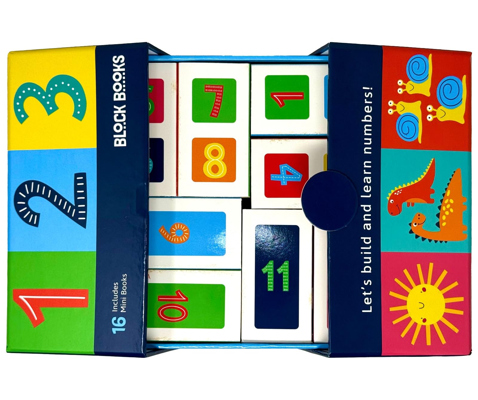 Close-up of Number Fun mini block board books stacked to show sturdy chunky construction for toddlers