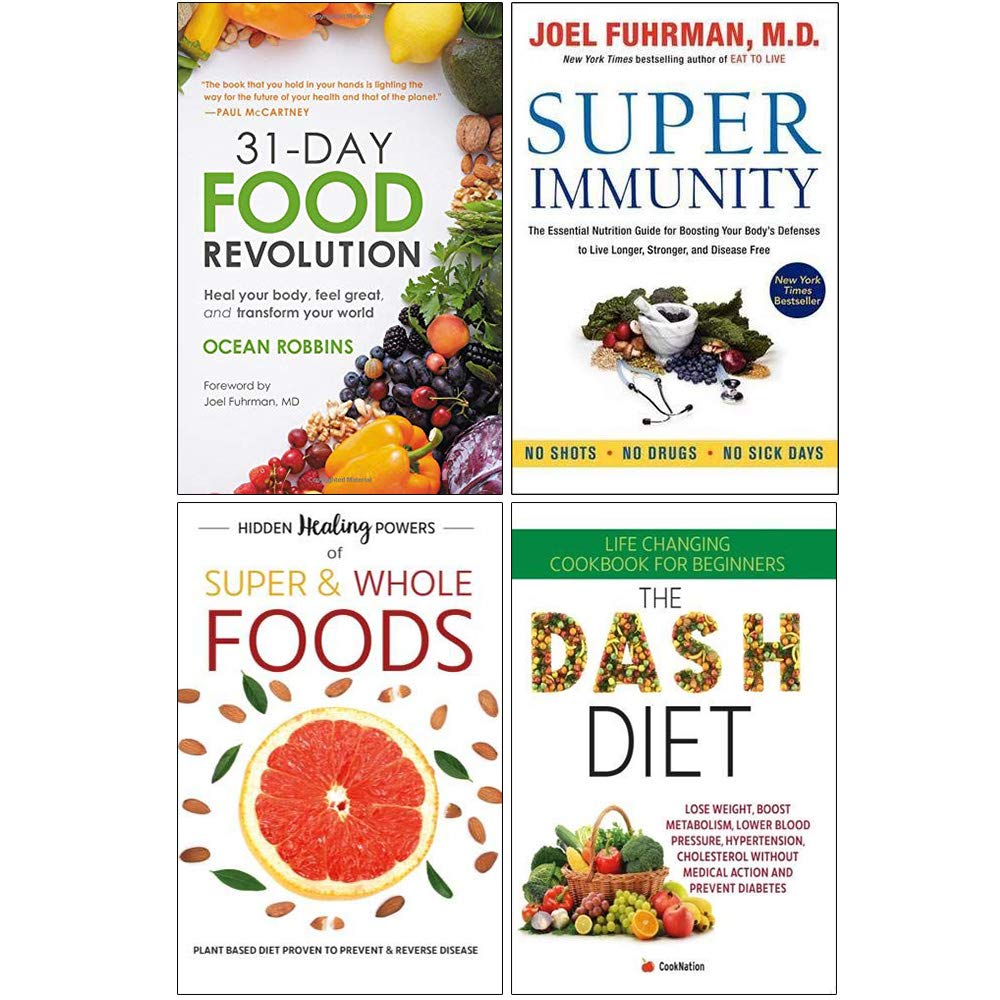 Ocean Robbins 4 Books Collection Set paperback front cover featuring 31-Day Food Revolution, Super Immunity, Hidden Healing Powers Of Super & Whole Foods, and The Dash Diet Life-Changing Cookbook for Beginners