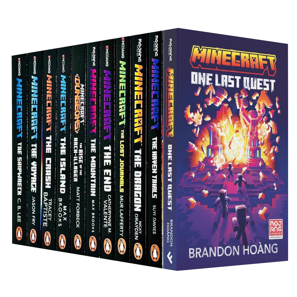 Official Minecraft Novels 11 Books Collection Set paperback front covers including The Island and One Last Quest