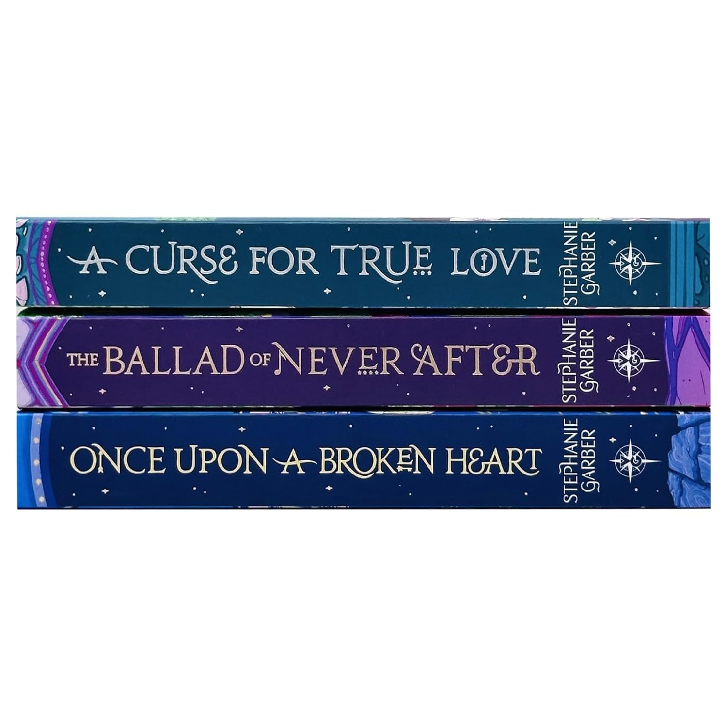 Close-up of the Once Upon a Broken Heart paperback set covers showing title and author details.