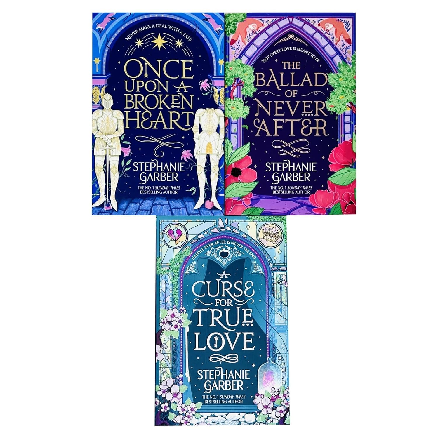 Angled view of the three-book Once Upon a Broken Heart paperback collection set by Stephanie Garber.