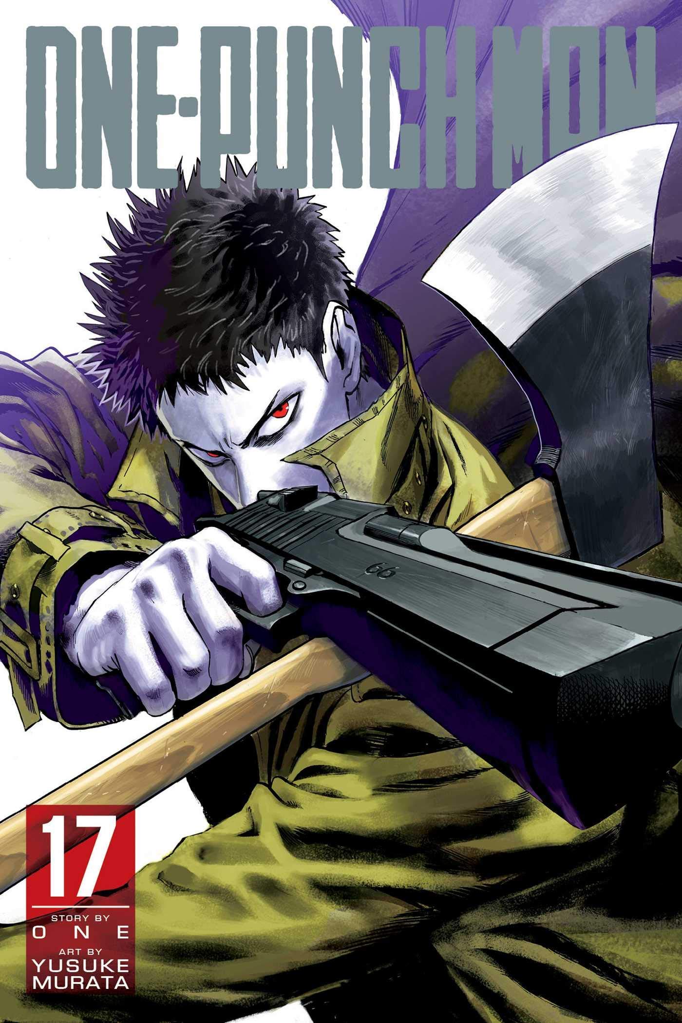 One-Punch Man manga volumes 16 through 20 fanned out showing all five paperback spines and covers